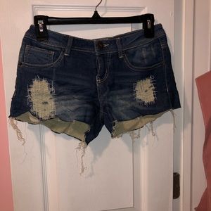 MUDD denim shorts blue wash distressed patches